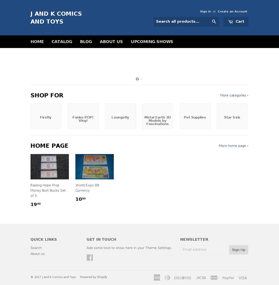 jandkcomics.com shopify website screenshot