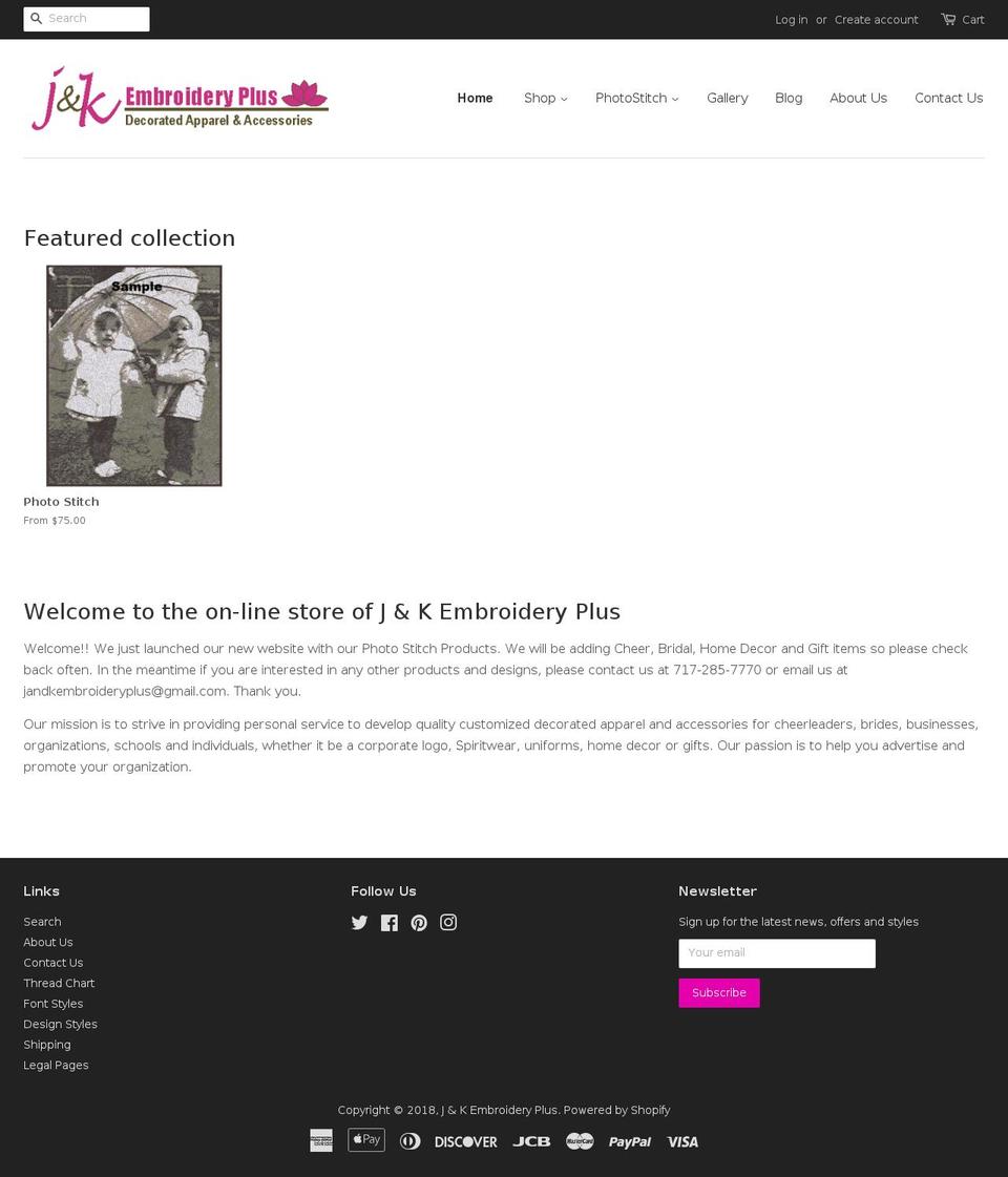 jandkembroideryplus.com shopify website screenshot