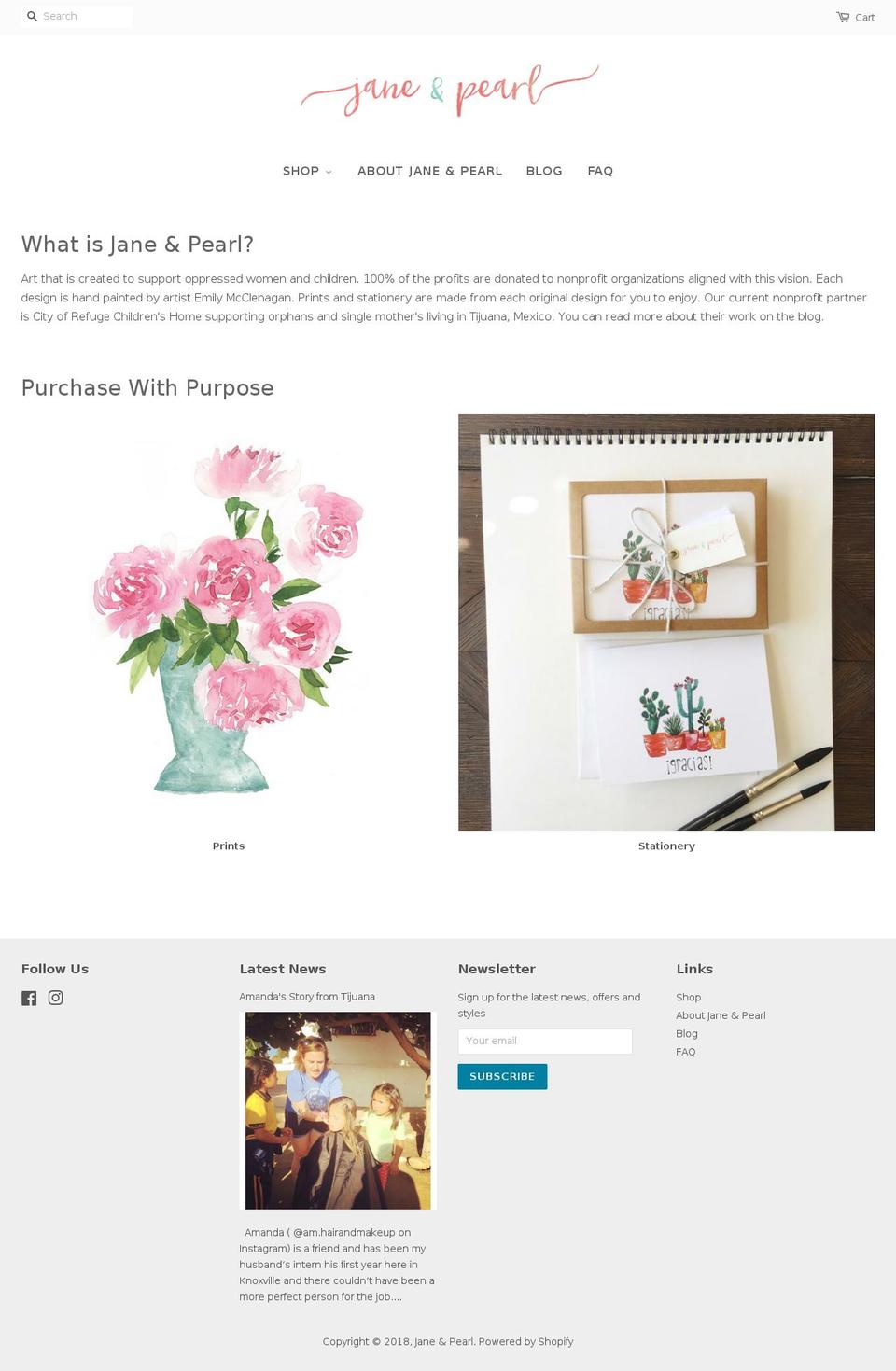 janeandpearl.com shopify website screenshot