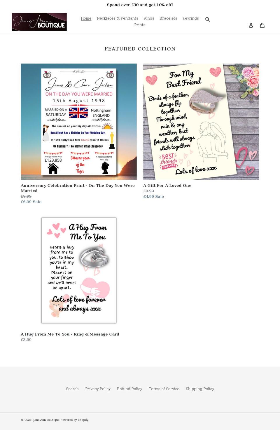 janeannboutique.com shopify website screenshot