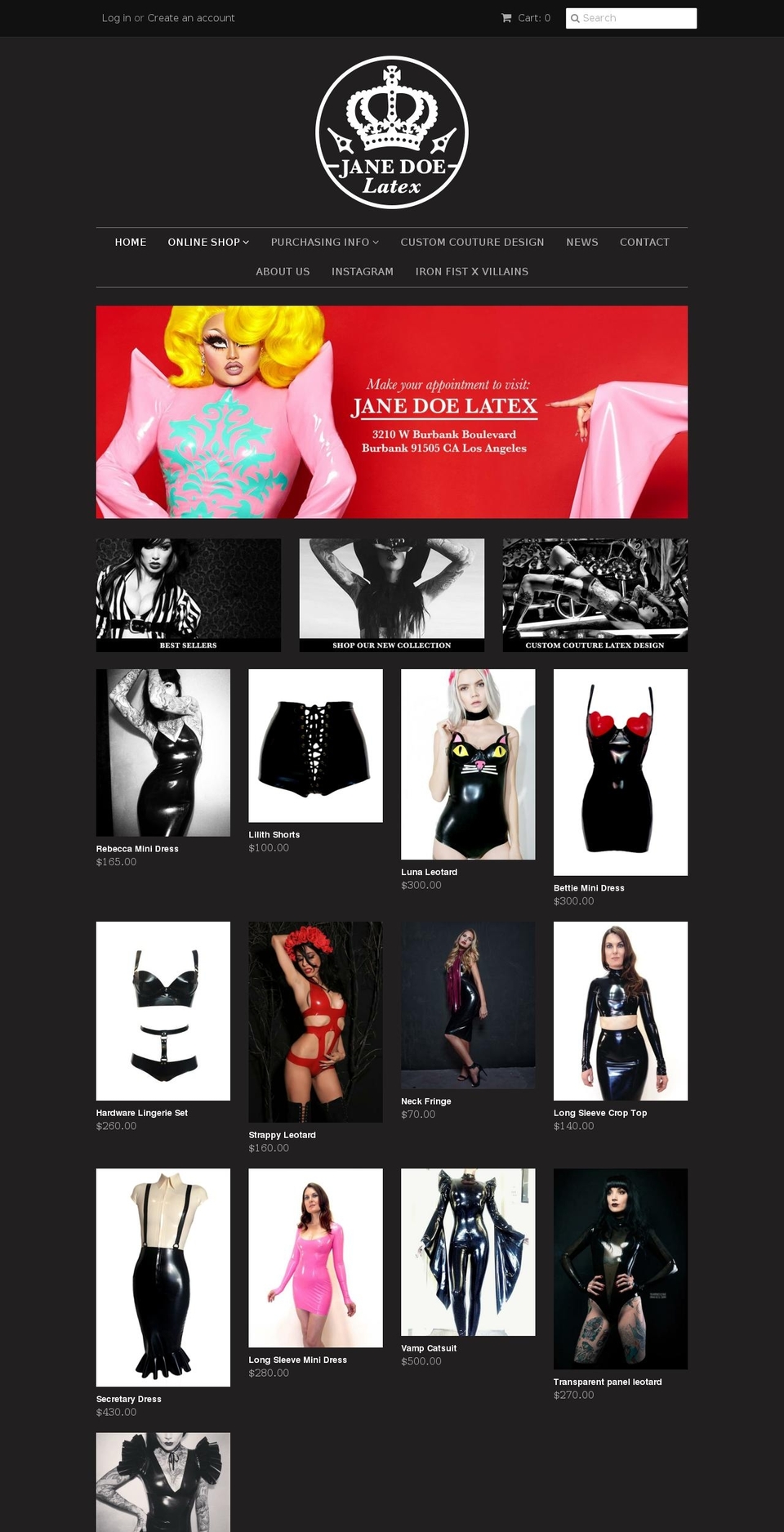 janedoelatex.com shopify website screenshot