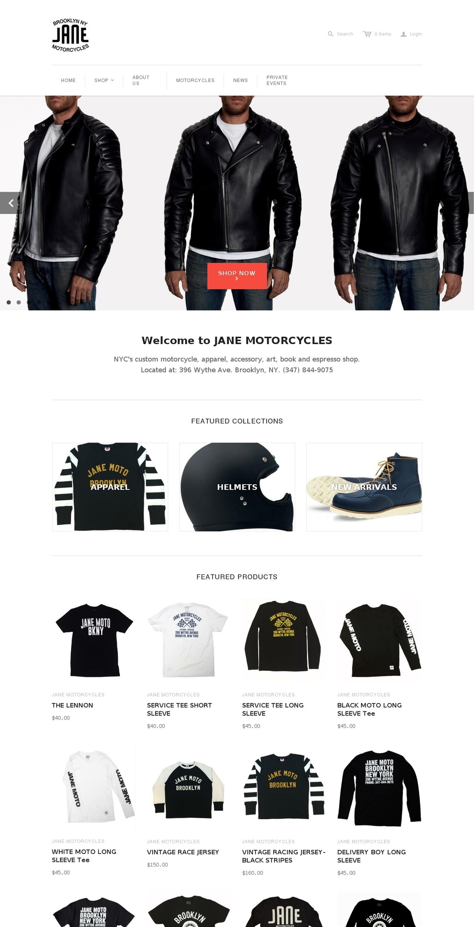 janemotorcycles.com shopify website screenshot