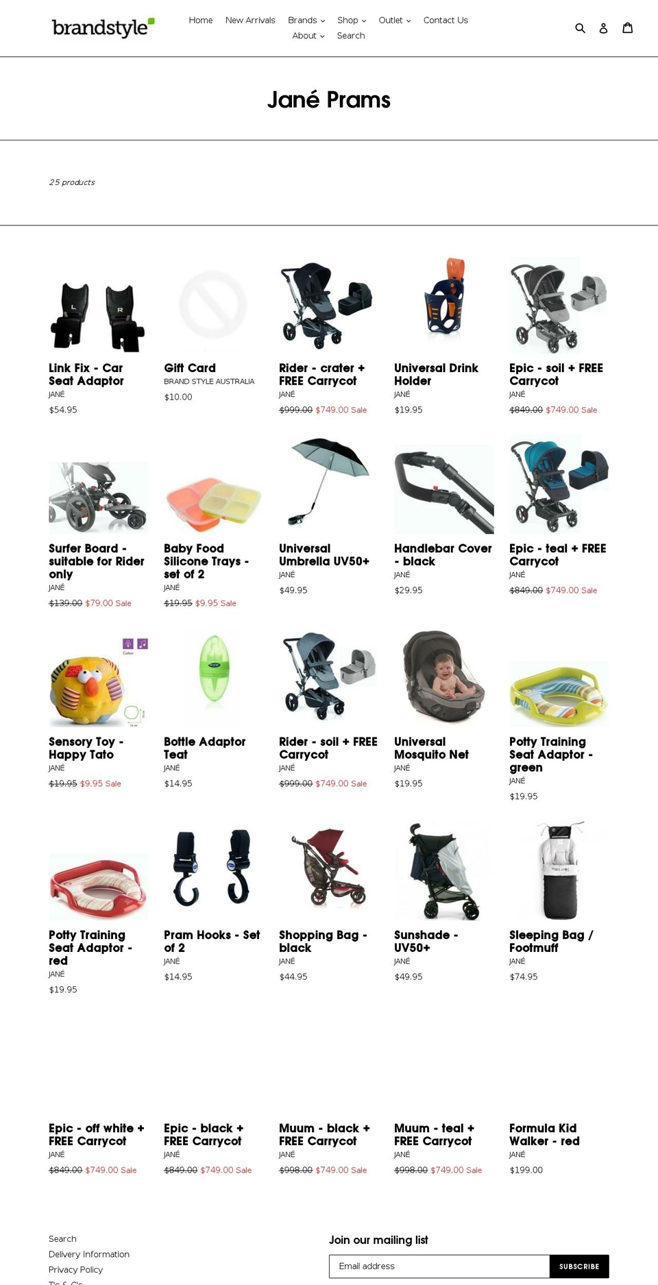 janeprams.com.au shopify website screenshot