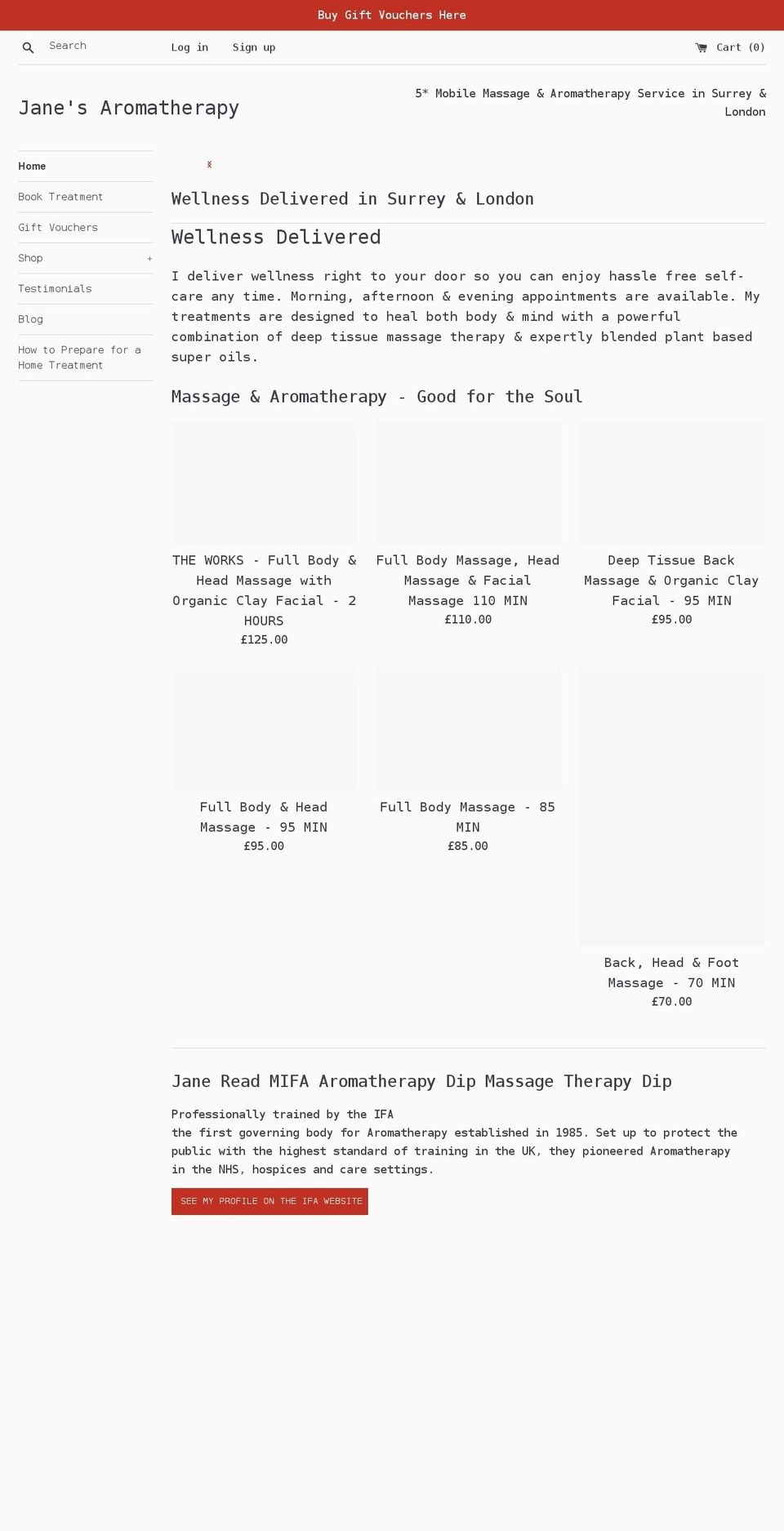 janesaromatherapy.com shopify website screenshot