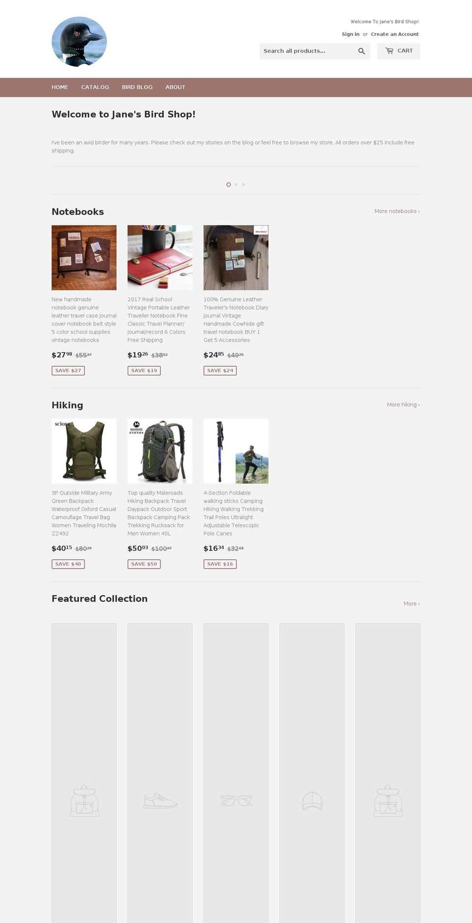janesbirdshop.com — Shopify storefront screenshot