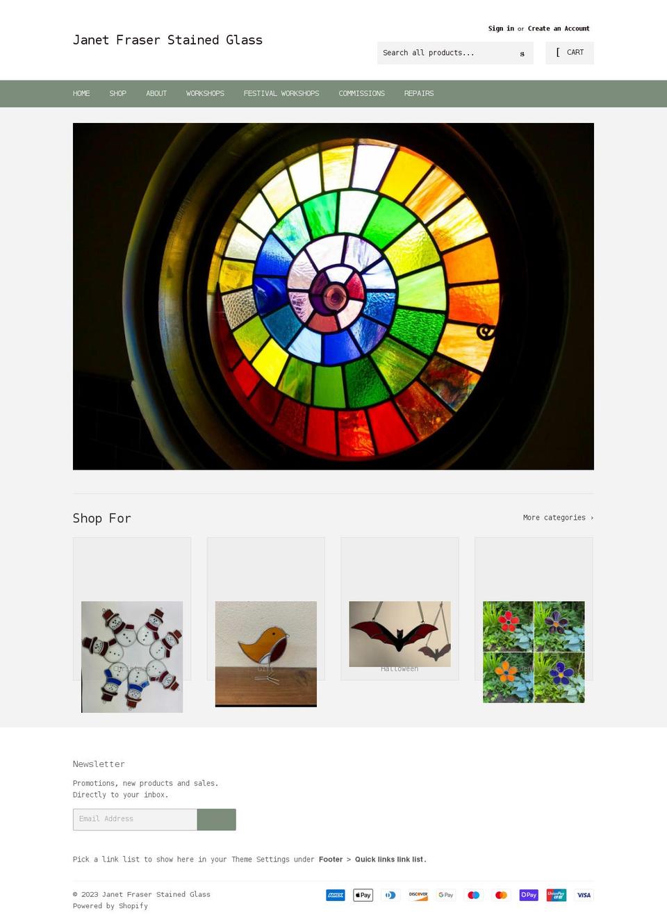 janet-fraser-stained-glass.co.uk shopify website screenshot