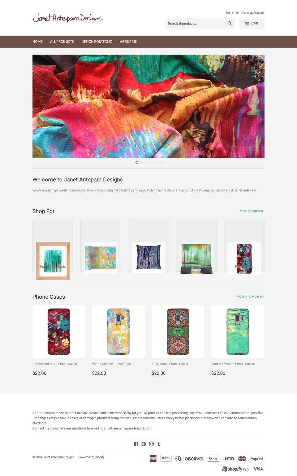 janetanteparadesigns.com shopify website screenshot