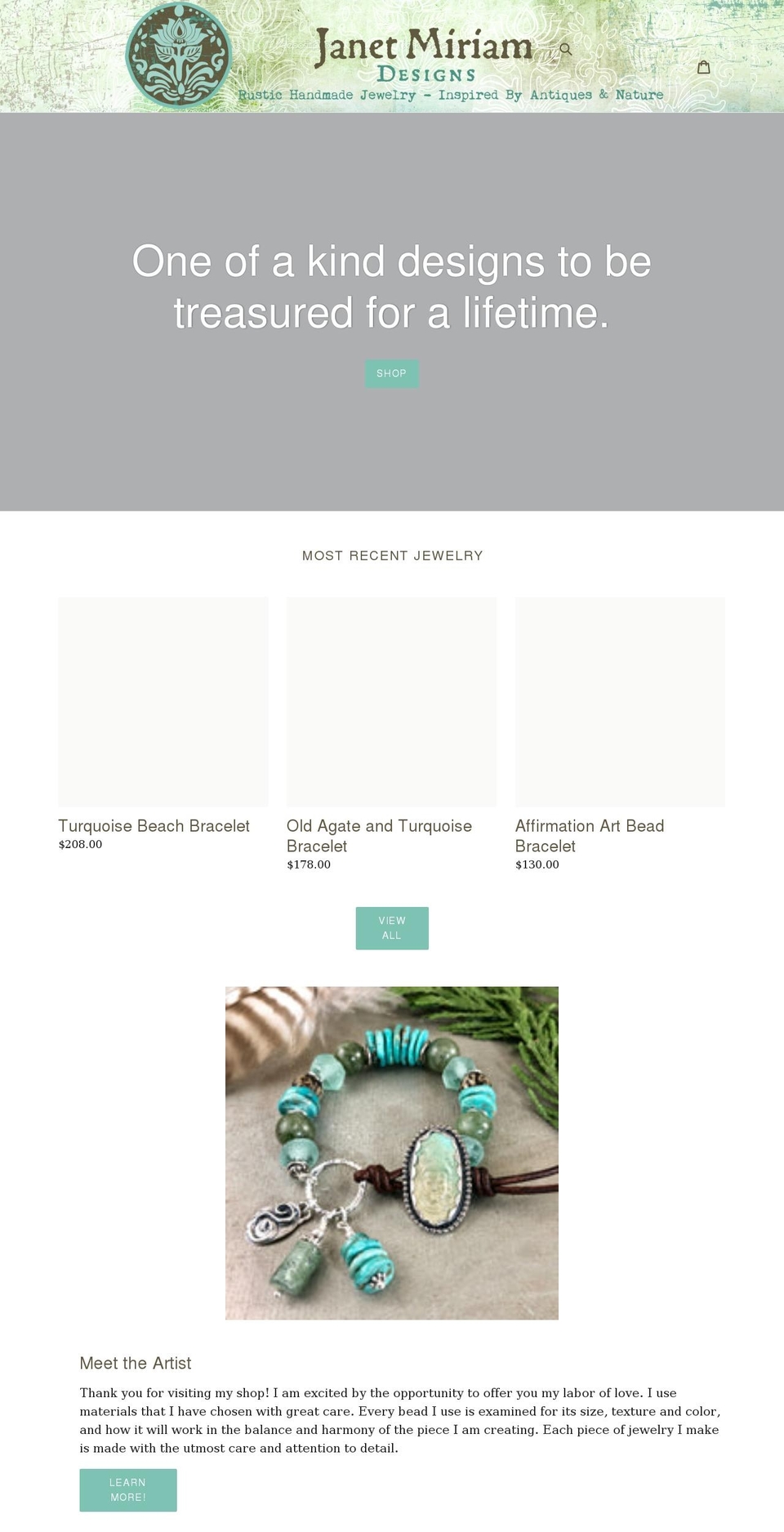 janetmiriamdesigns.com shopify website screenshot