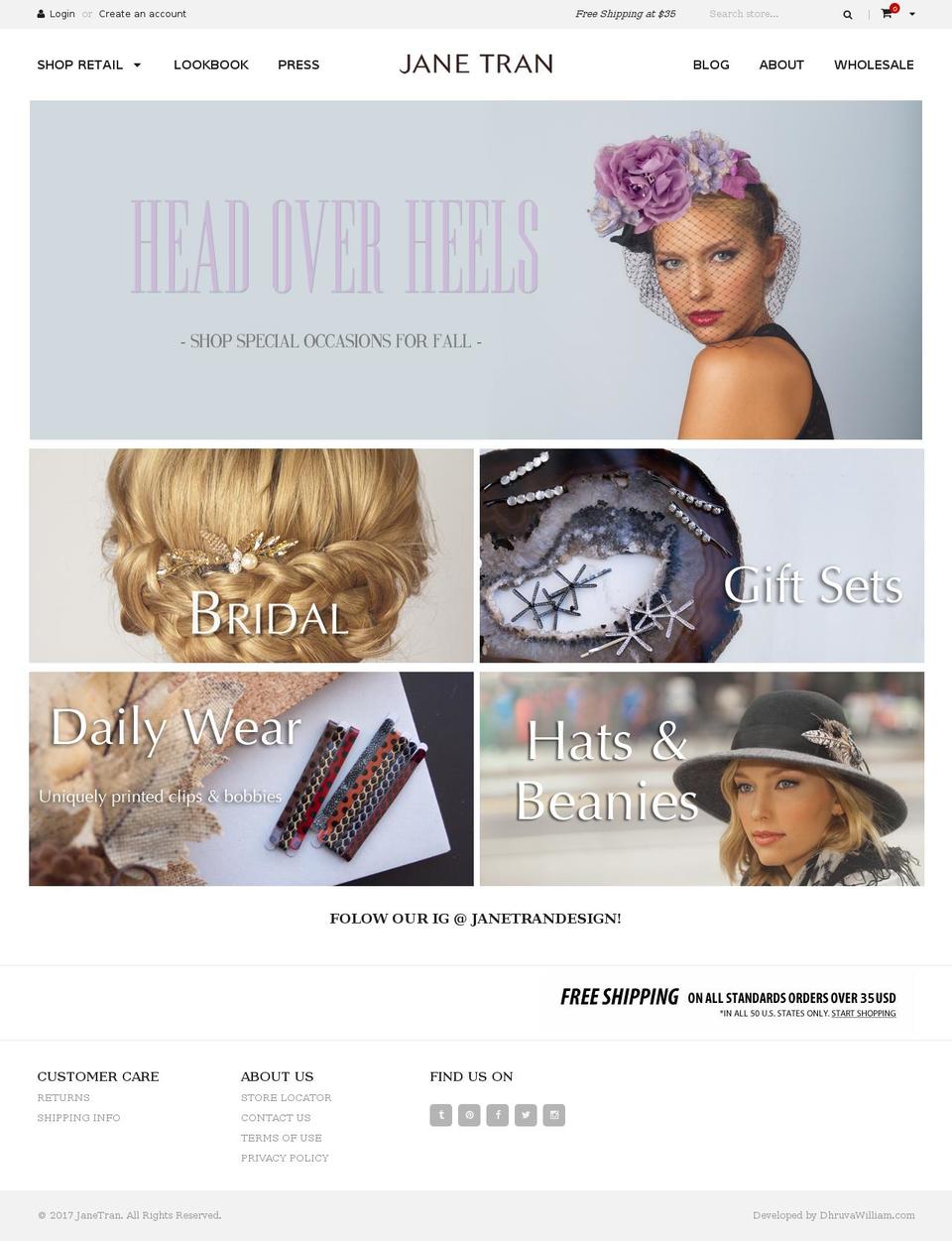 janetran.com shopify website screenshot