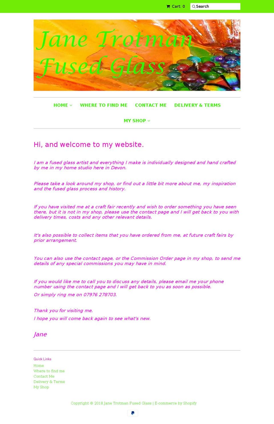 janetrotmanfusedglass.com — Shopify storefront screenshot