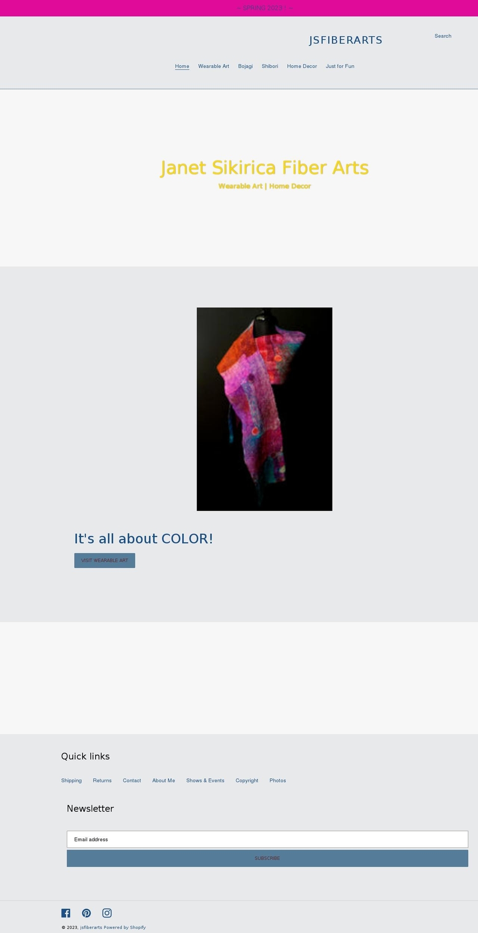 janetsikiricafiberarts.com shopify website screenshot