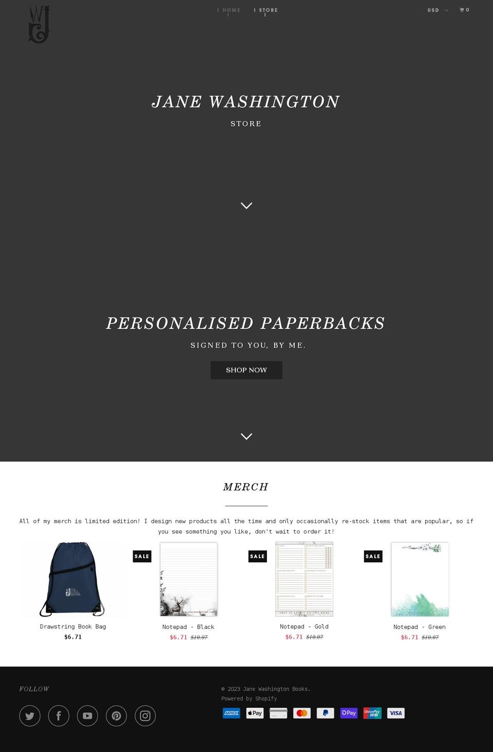 janewashingtonbooks.myshopify.com shopify website screenshot