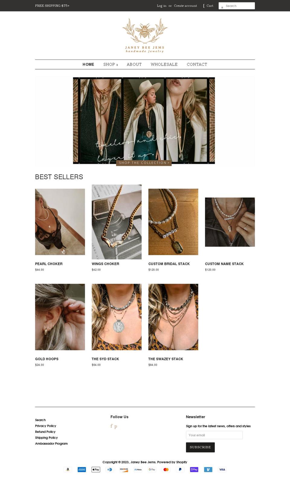 janeybeejems.com shopify website screenshot