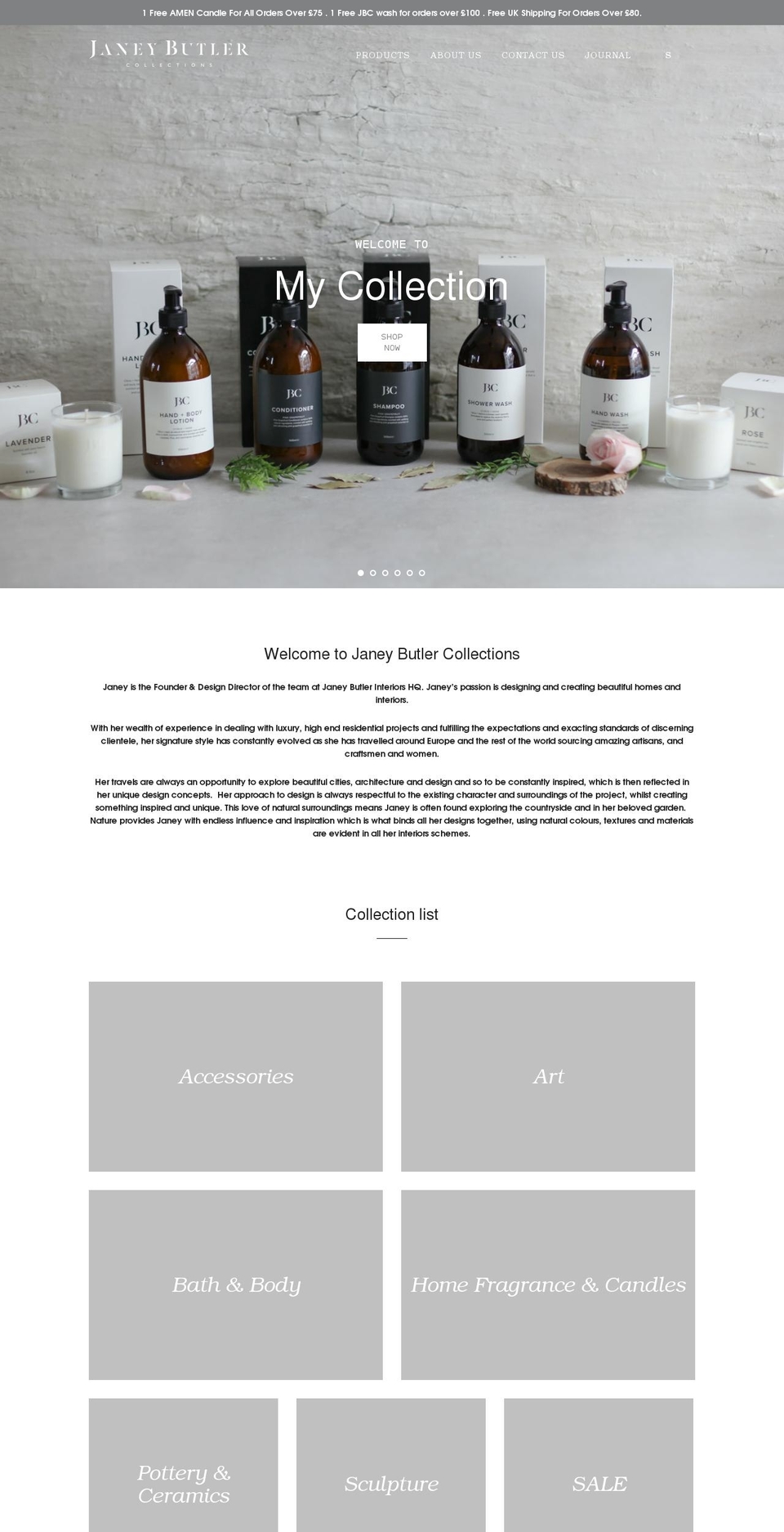 janeybutlercollections.co.uk shopify website screenshot