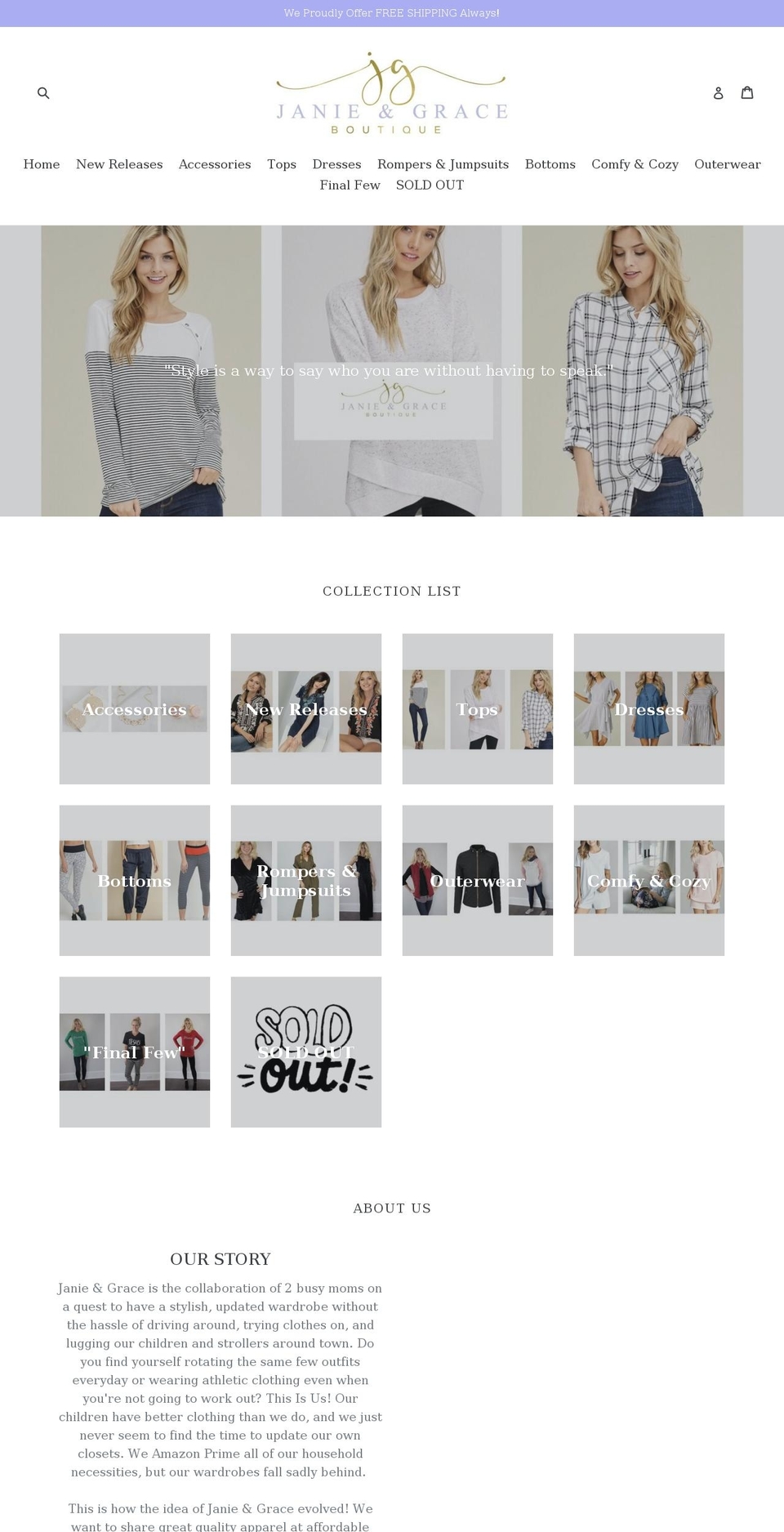 janieandgrace.com — Shopify storefront screenshot