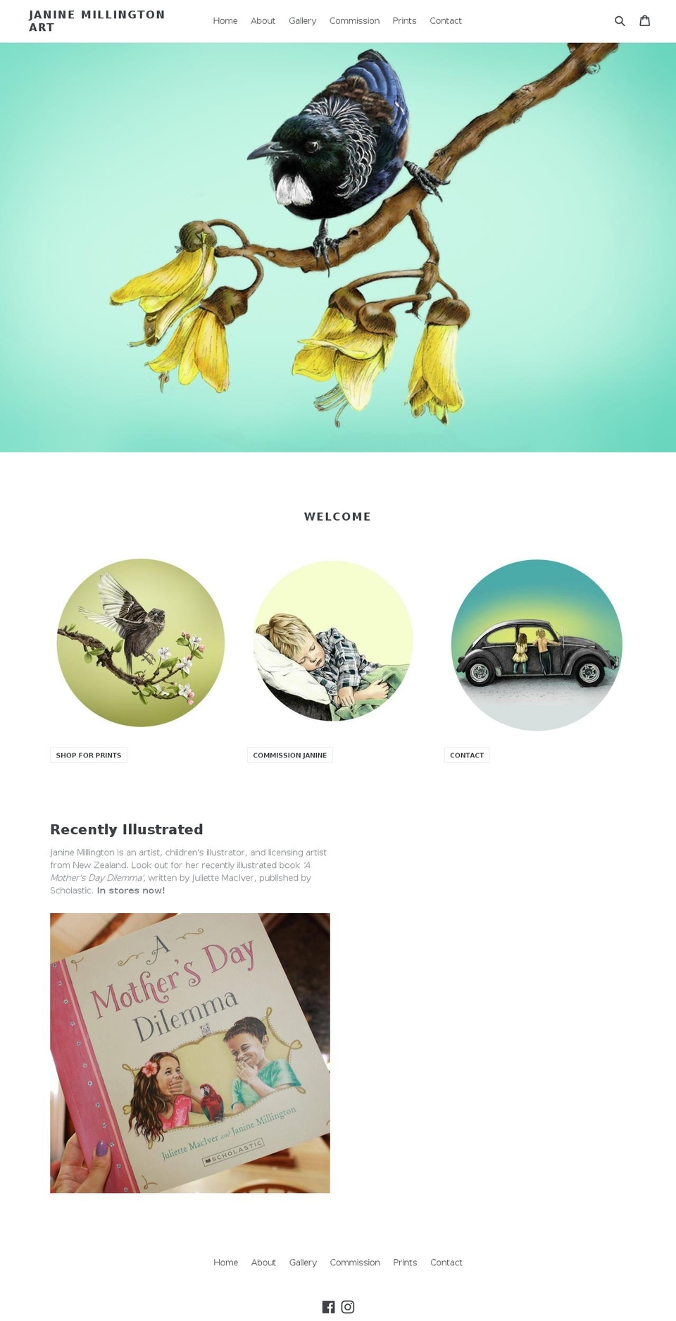 janinemillington.com — Shopify storefront screenshot