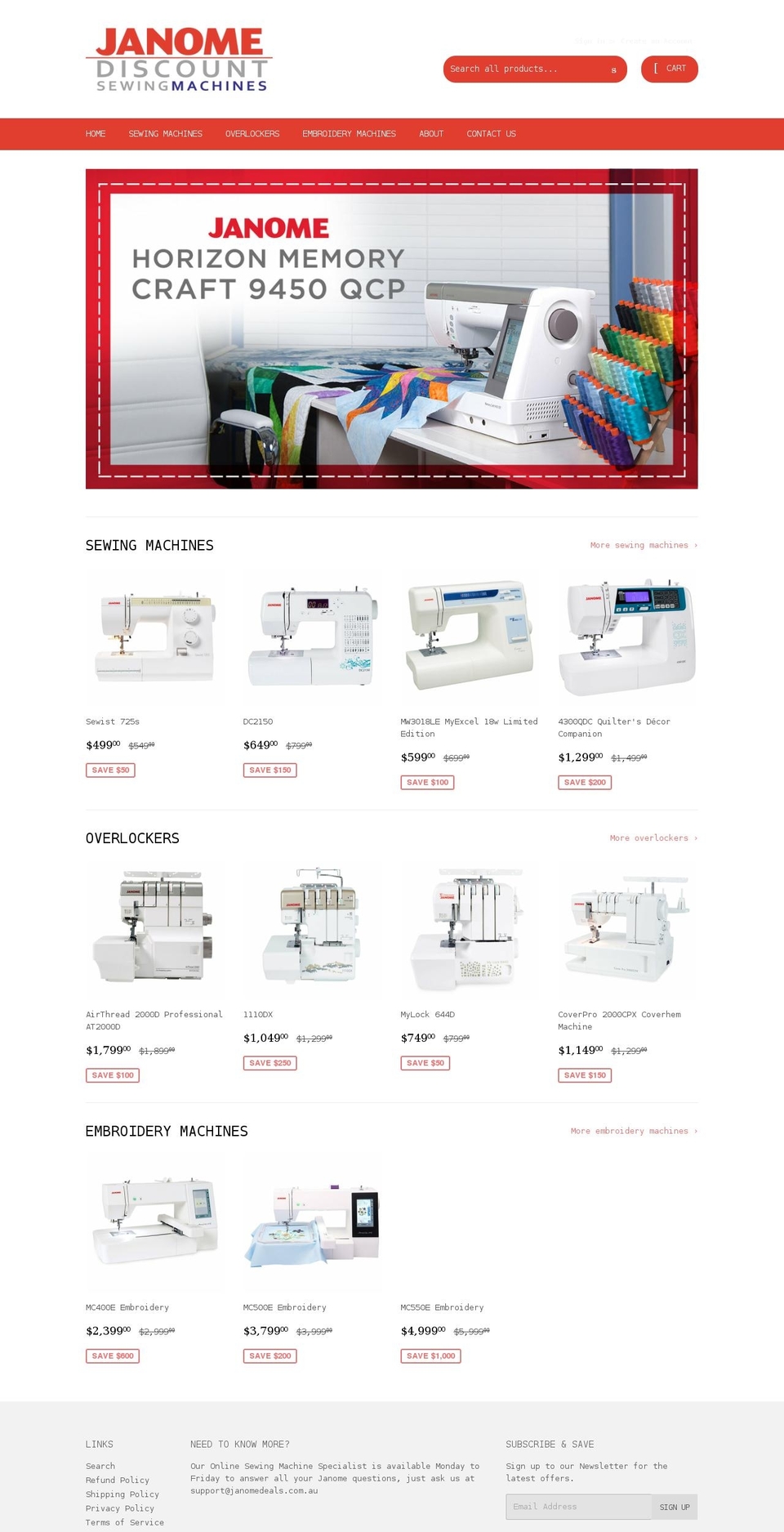 janomedeals.com.au shopify website screenshot