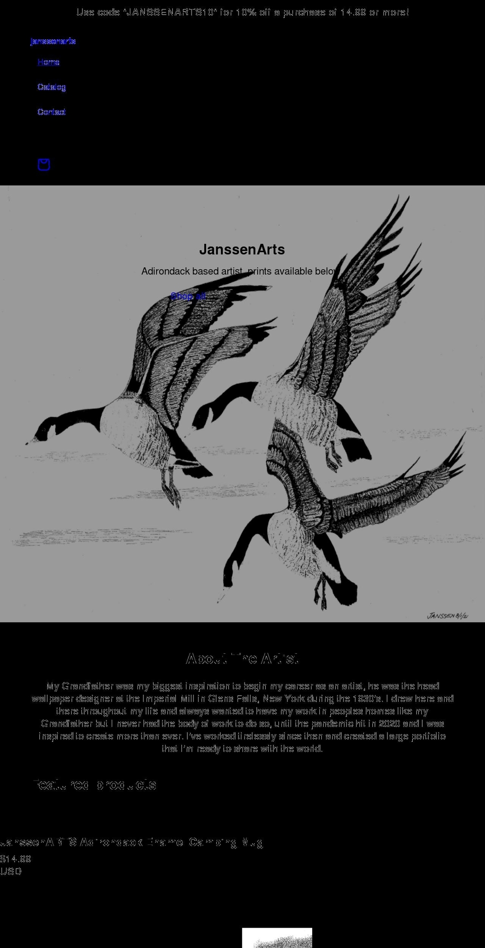 janssenarts.com shopify website screenshot