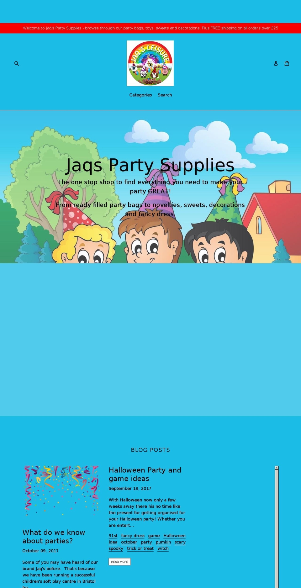 jaqspartysupplies.com — Shopify storefront screenshot