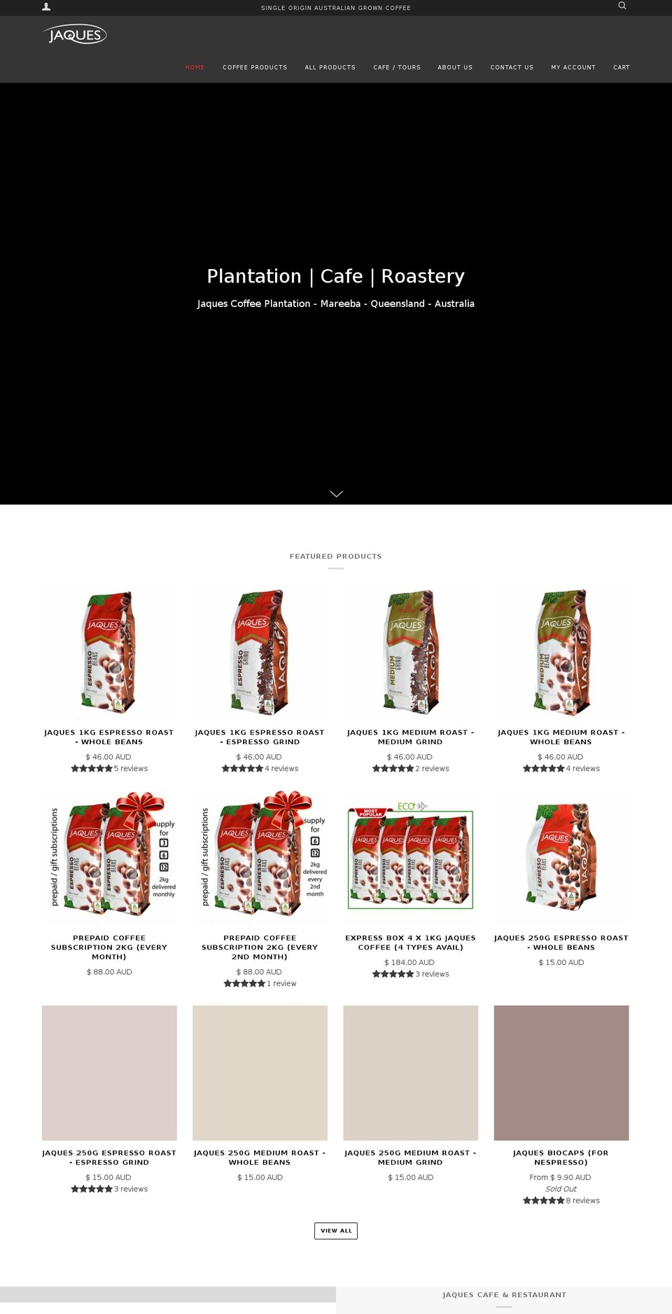 jaquescoffee.com.au shopify website screenshot