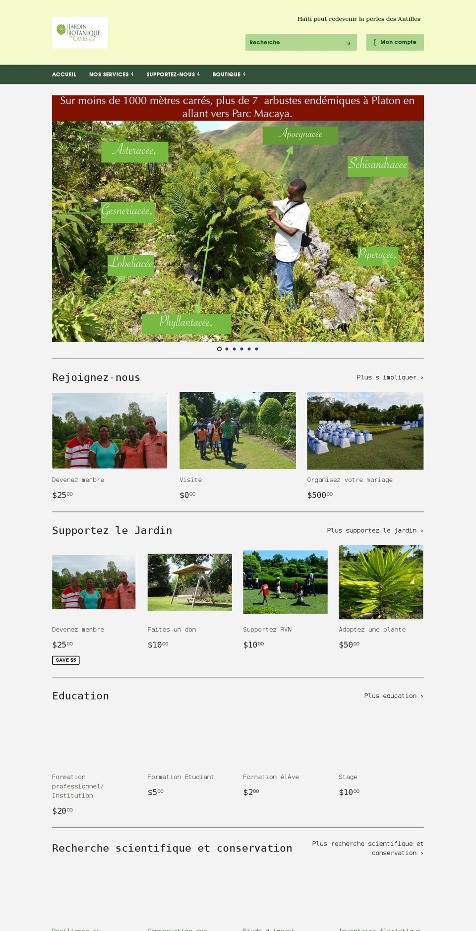 jardinbotaniquecayeshaiti.com shopify website screenshot