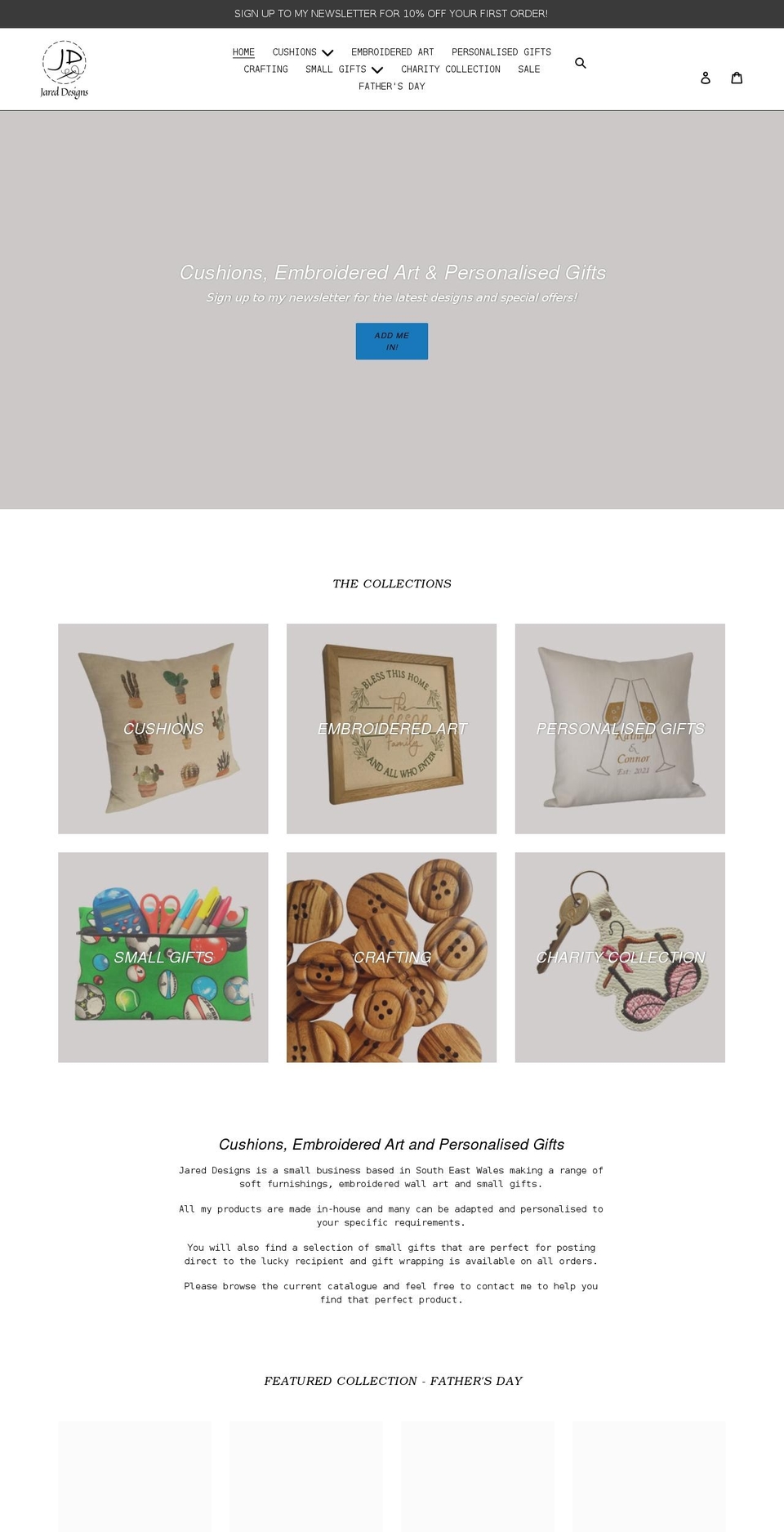 jareddesigns.co.uk shopify website screenshot