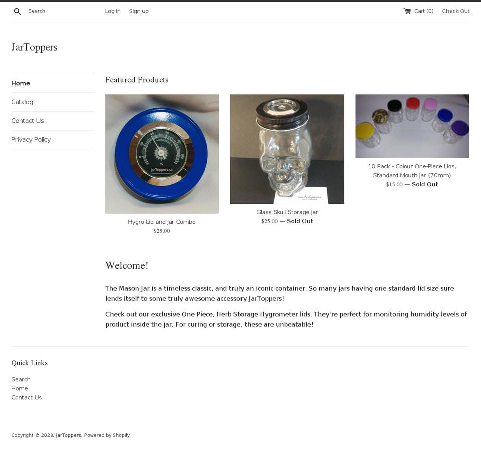 jartoppers.ca shopify website screenshot