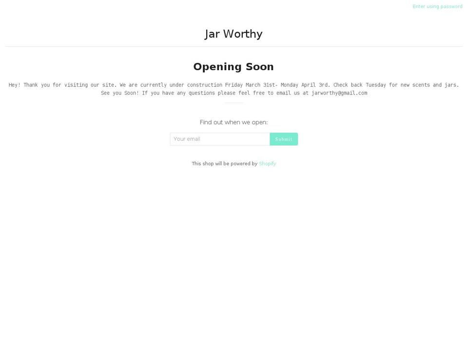 jarworthy.com shopify website screenshot