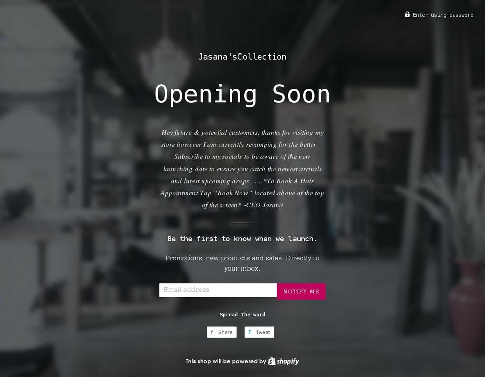 jasanascollection.com shopify website screenshot