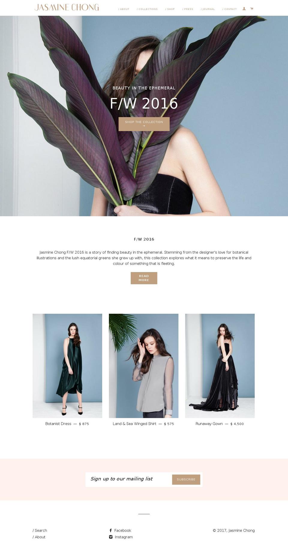 jasminechong.com shopify website screenshot