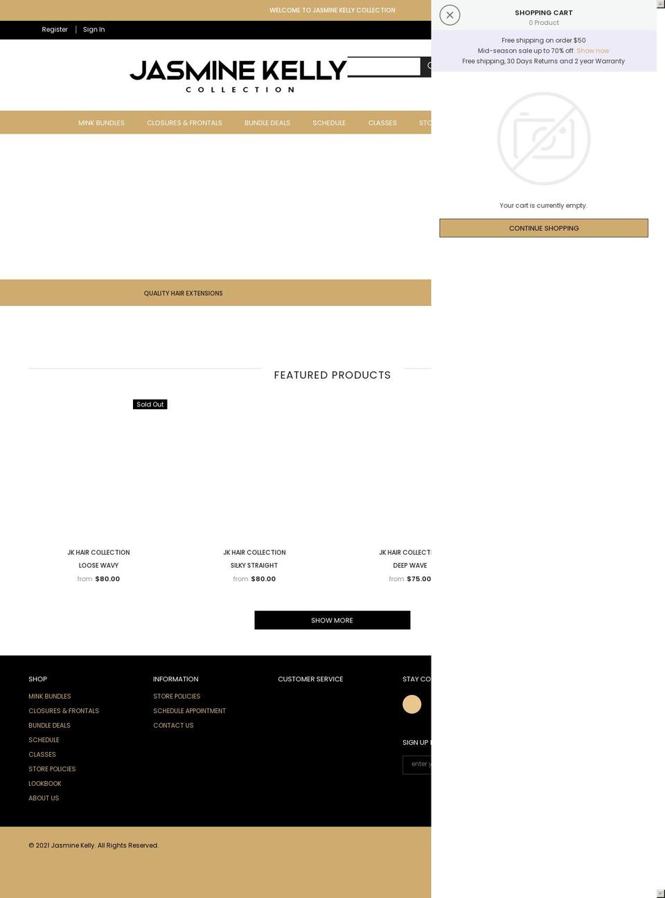 jasminekellyhair.com shopify website screenshot