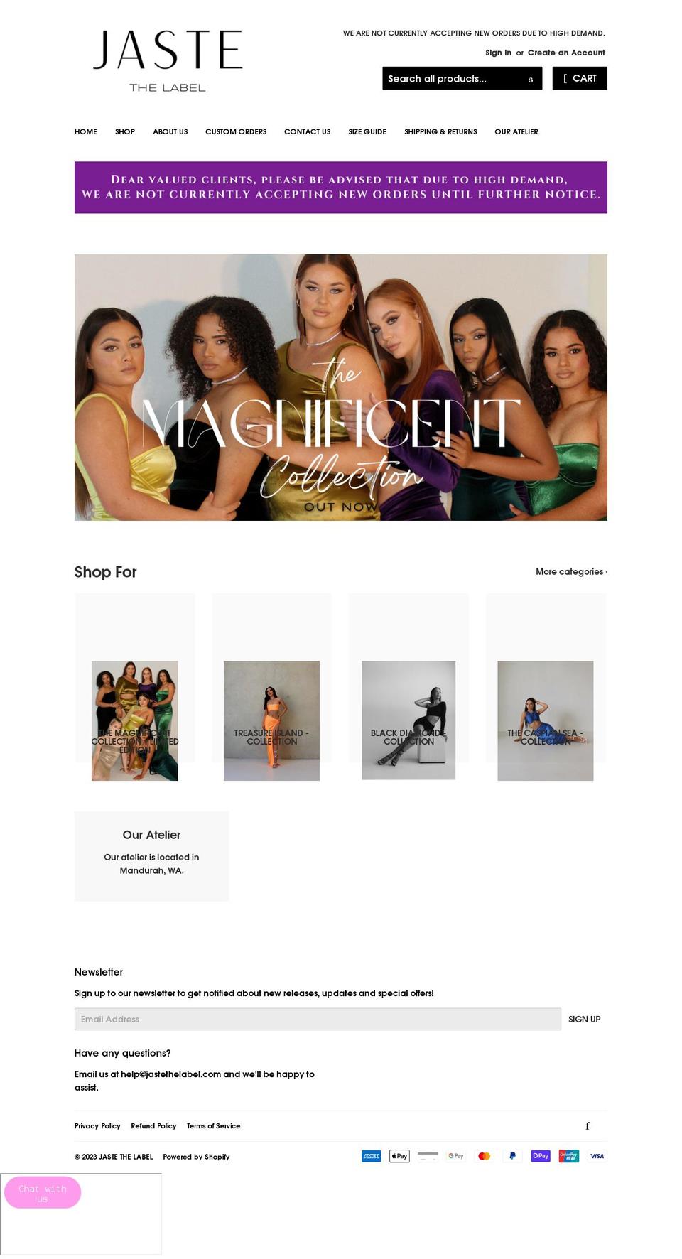 jastethelabel.com shopify website screenshot