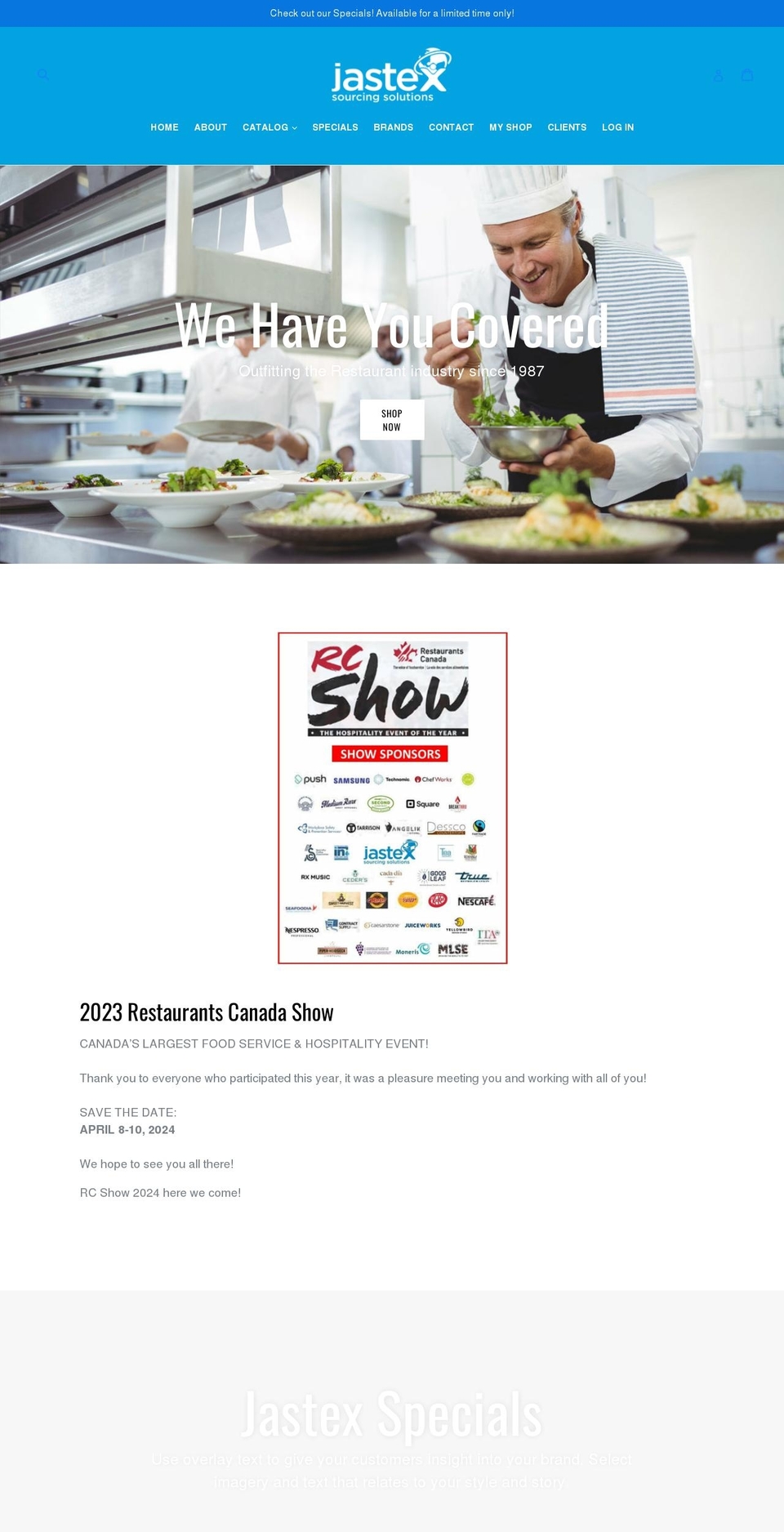 jastexrestaurantuniforms.ca shopify website screenshot