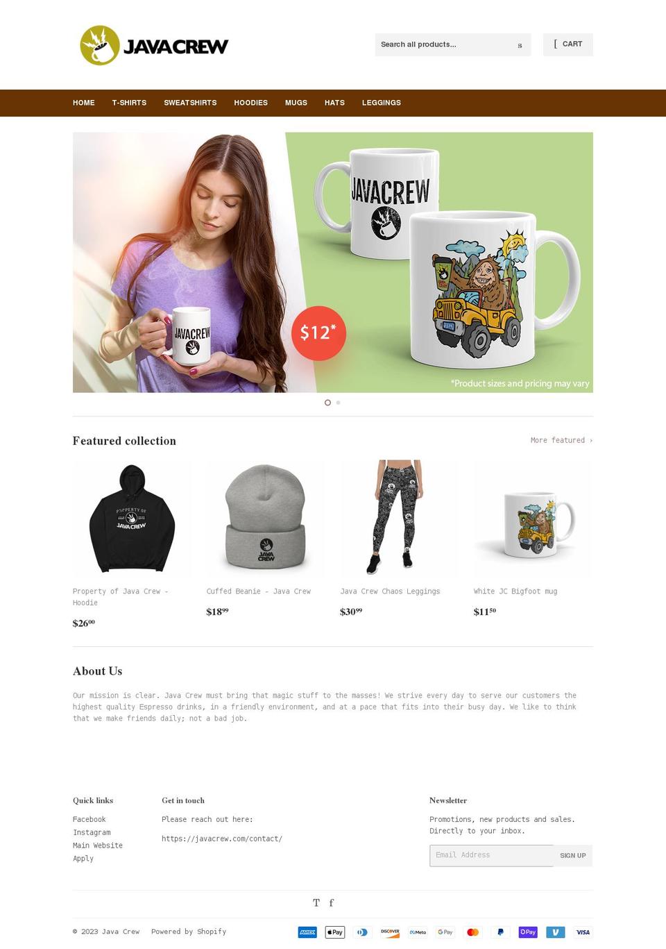 javacrewshop.com shopify website screenshot
