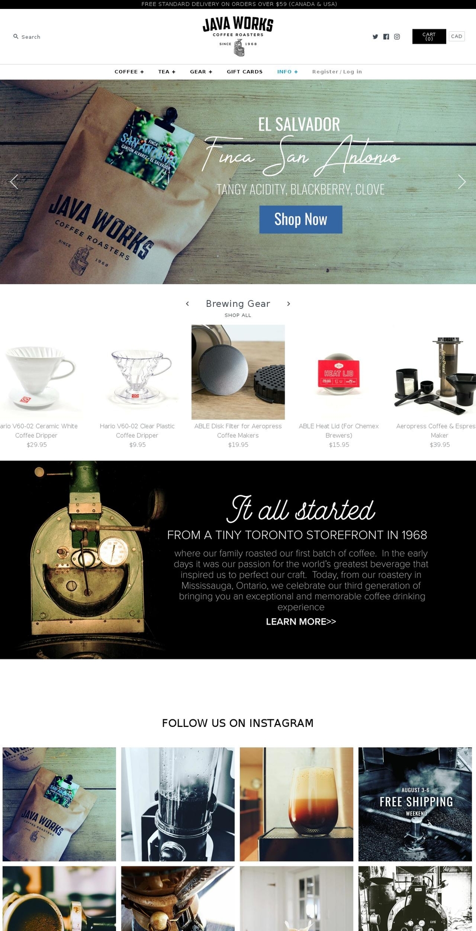javaworkscoffee.ca shopify website screenshot