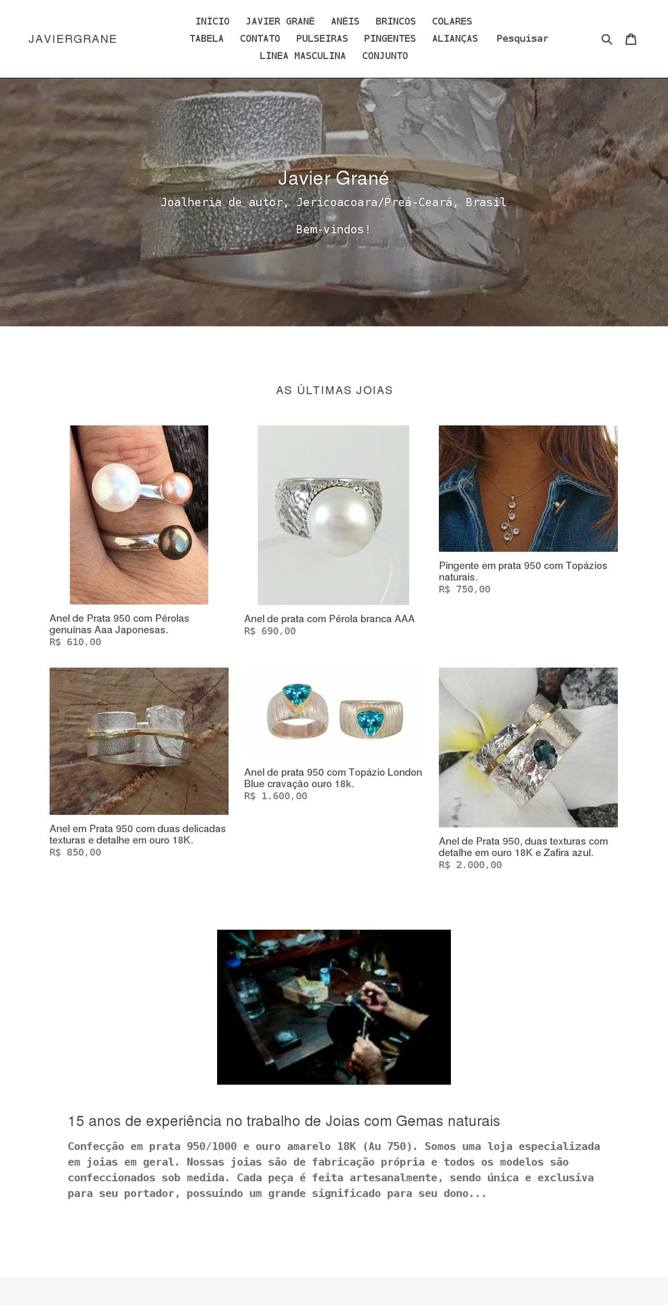 javiergrane.com — Shopify storefront screenshot
