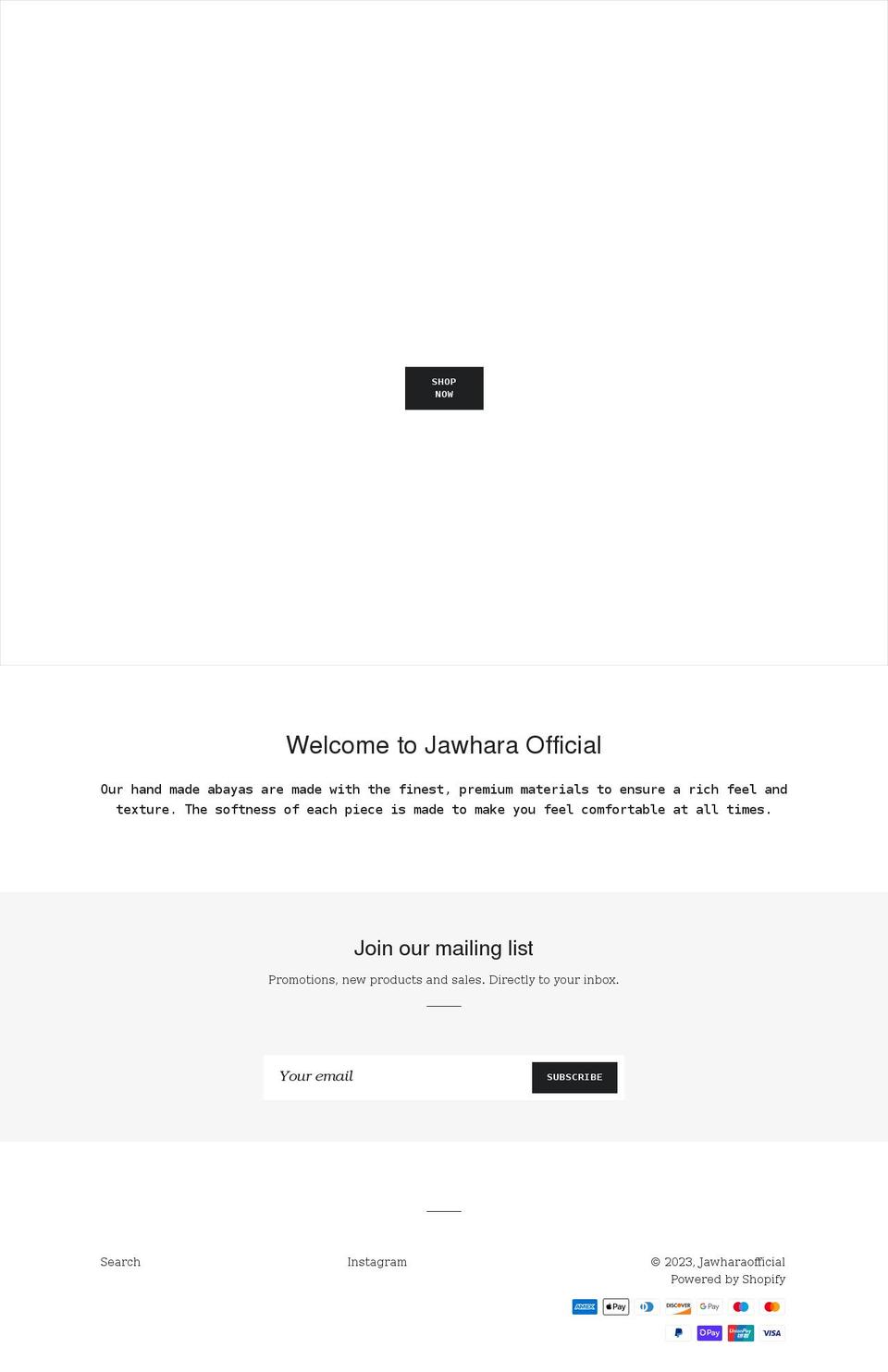 jawharaofficial.com shopify website screenshot