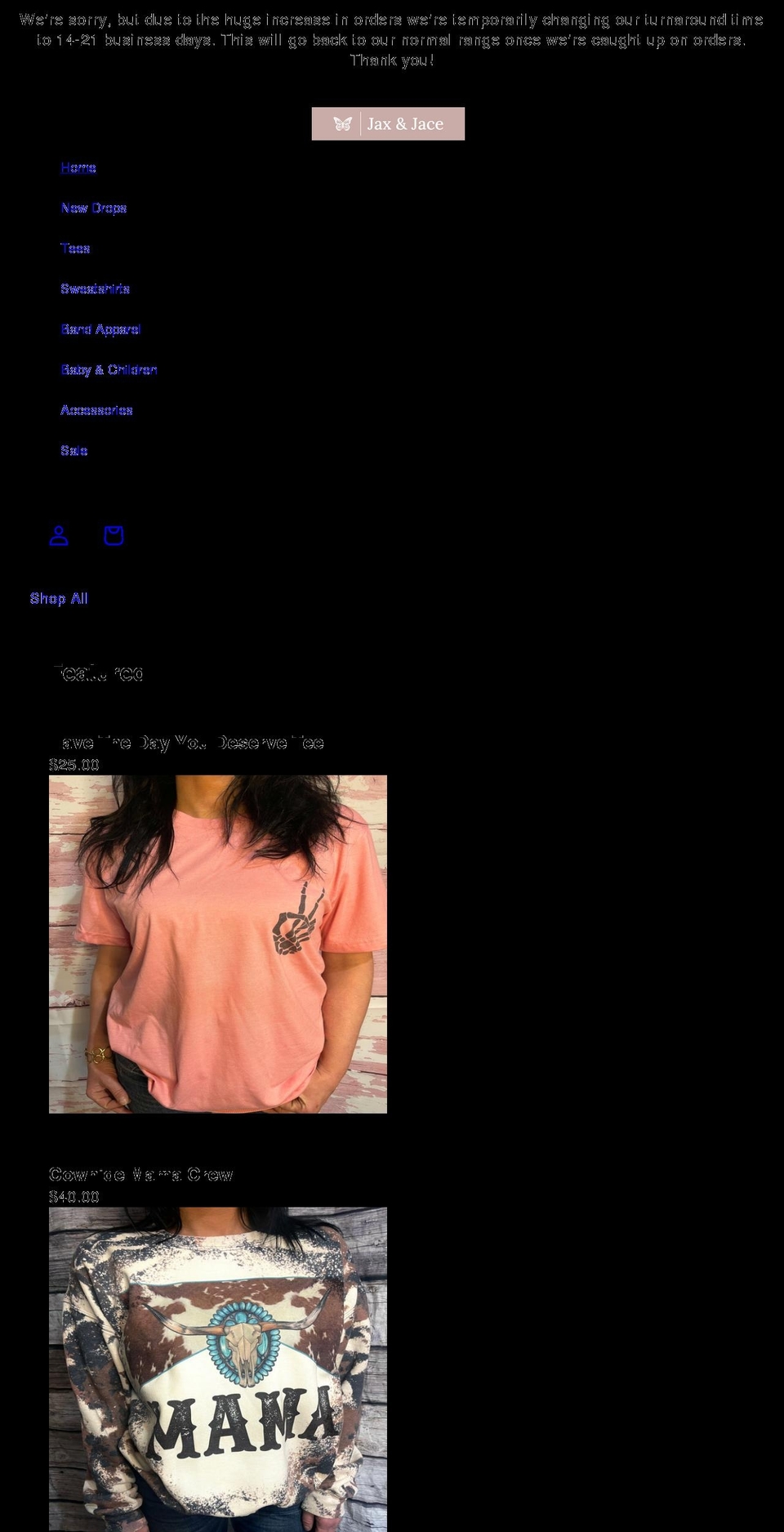 jaxandjacecustoms.com shopify website screenshot