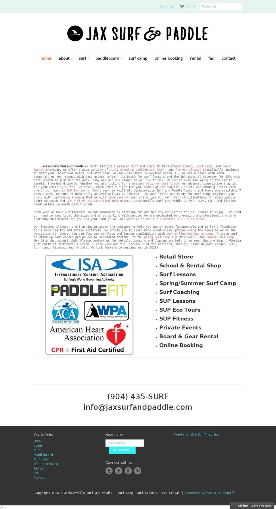 jaxsurfcamp.com — Shopify storefront screenshot