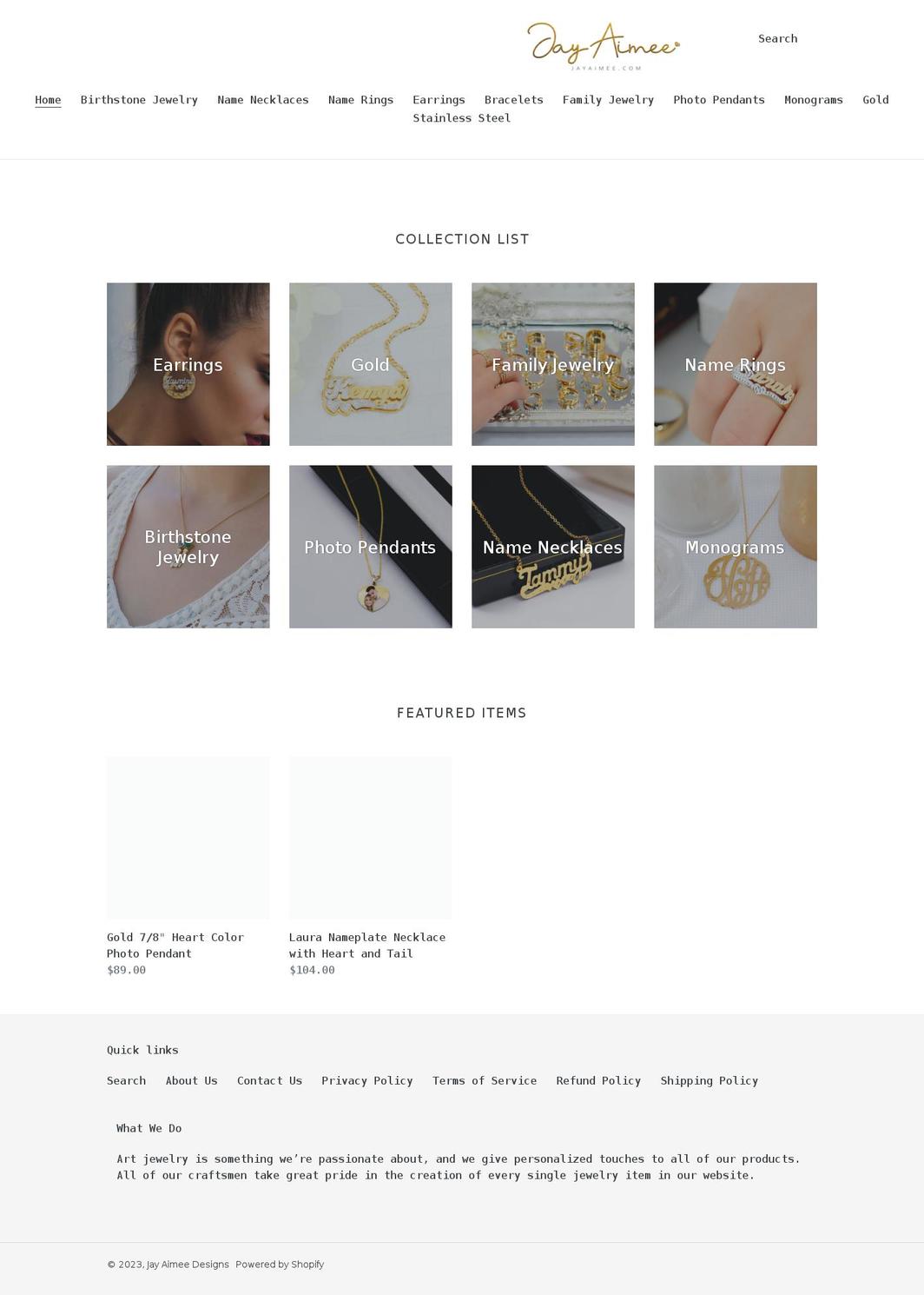 jayaimee.com shopify website screenshot