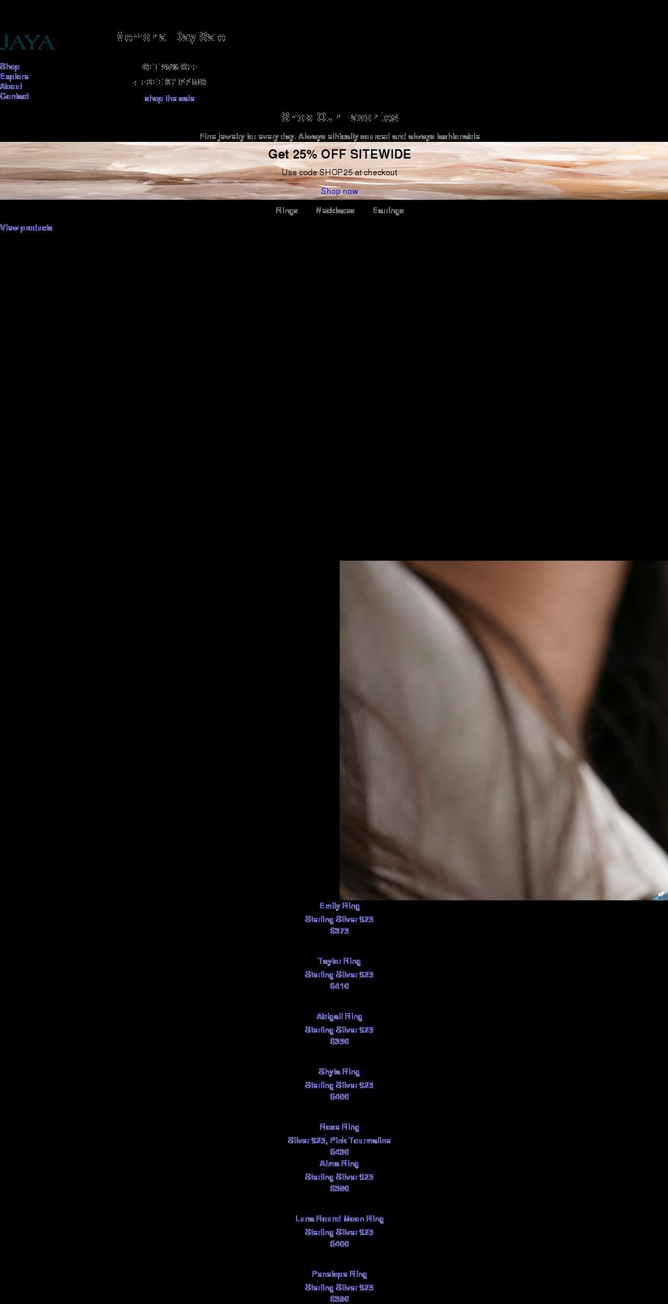 jayajewelry.com shopify website screenshot