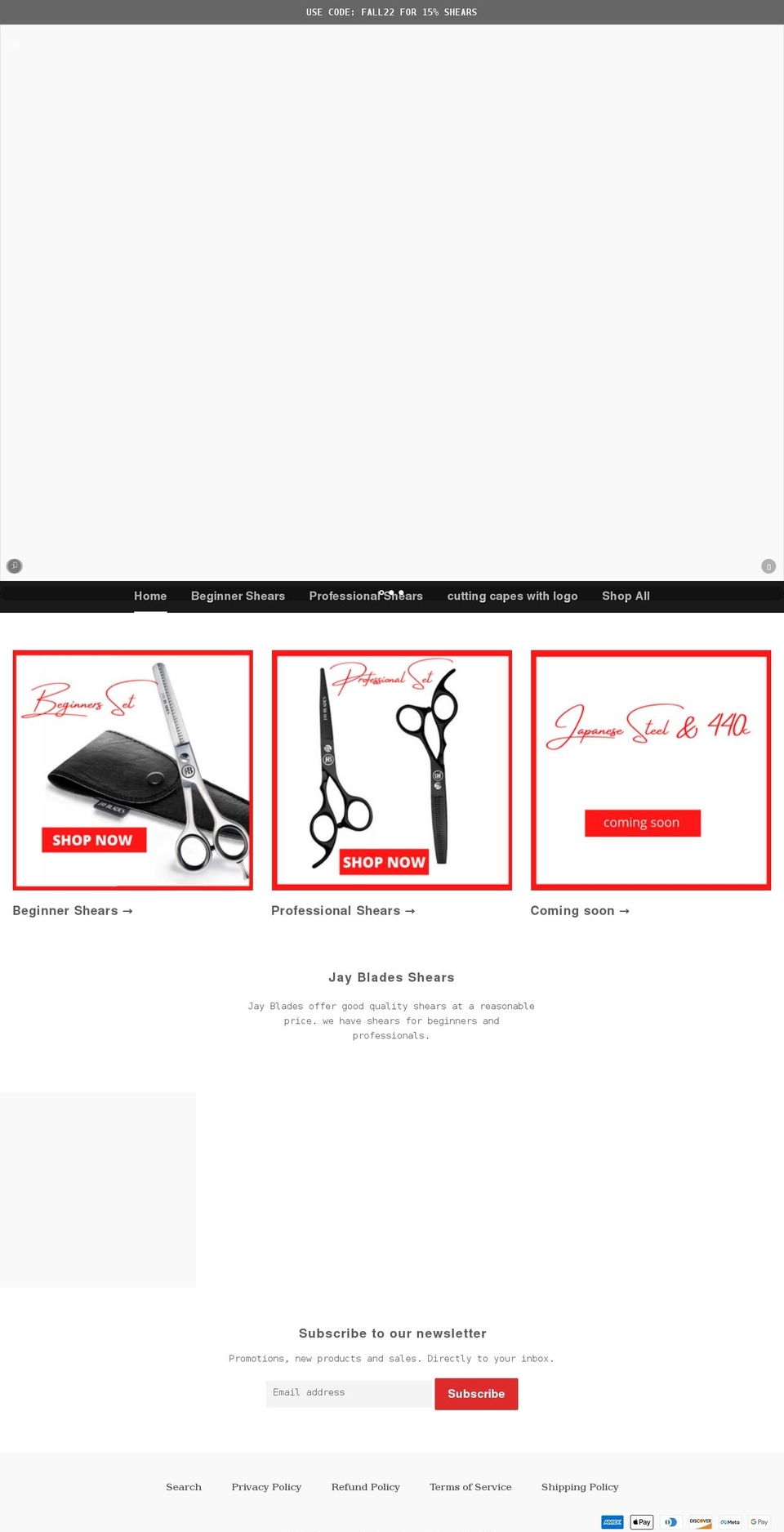 jaybladesshears.com shopify website screenshot