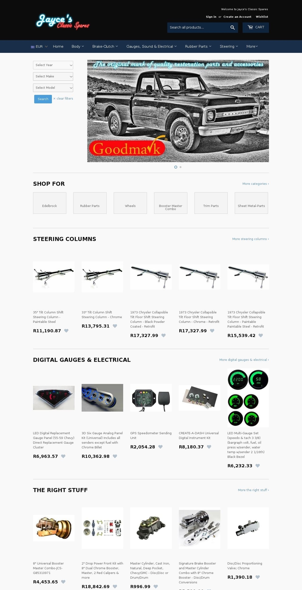 jayces-classic-spares.com shopify website screenshot