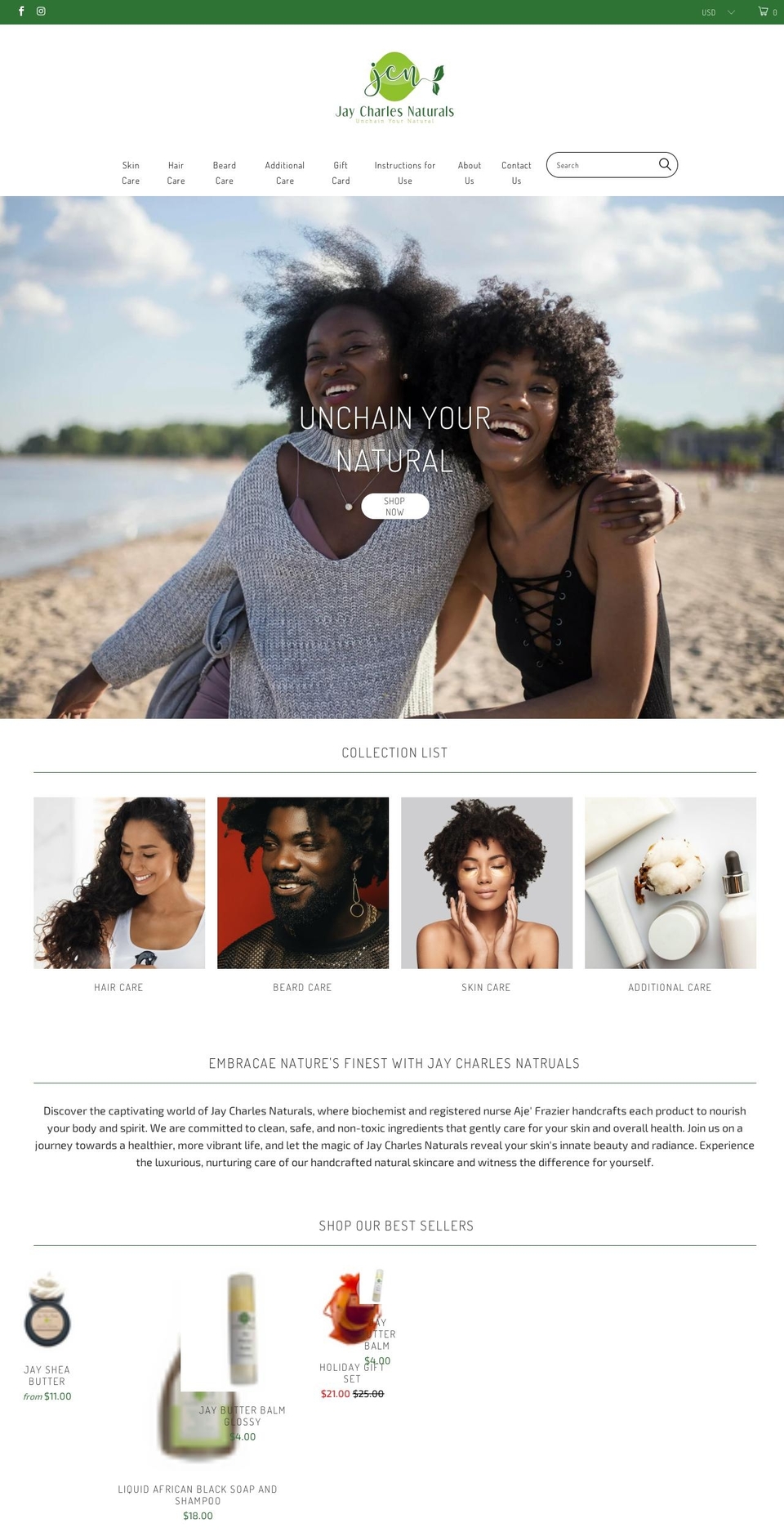 jaycharlesnaturals.com — Shopify storefront screenshot