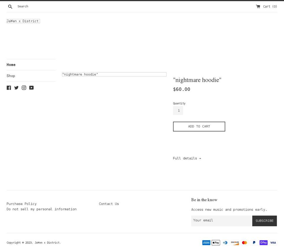 jayenxdistrict.com shopify website screenshot