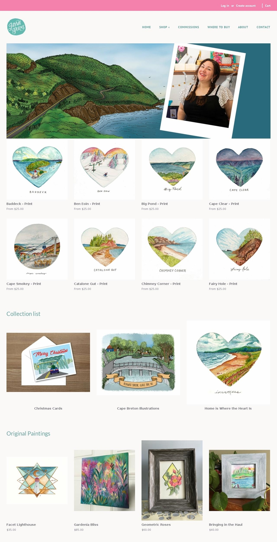 jaymeburns.com — Shopify storefront screenshot