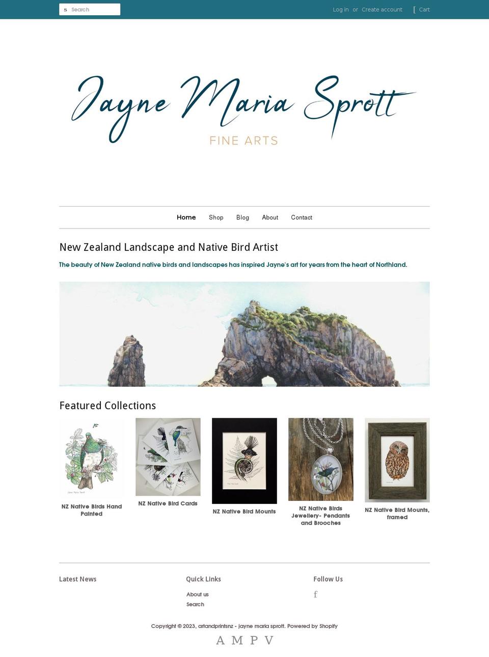 jaynemariasprottart.com shopify website screenshot