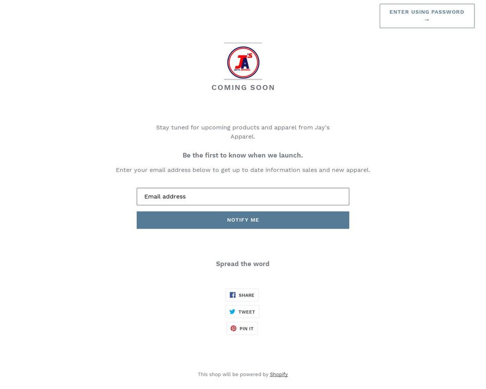 jaysapparel.com — Shopify storefront screenshot