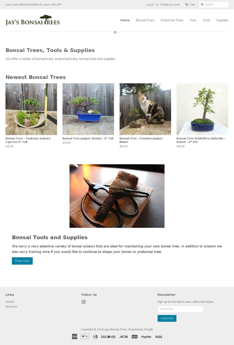 jaysbonsaitrees.com — Shopify storefront screenshot