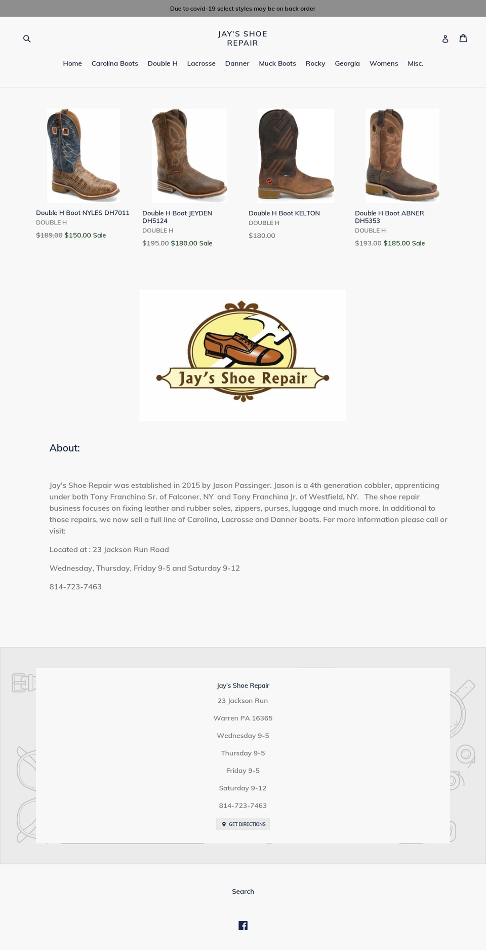 jaysshoerepair.com shopify website screenshot